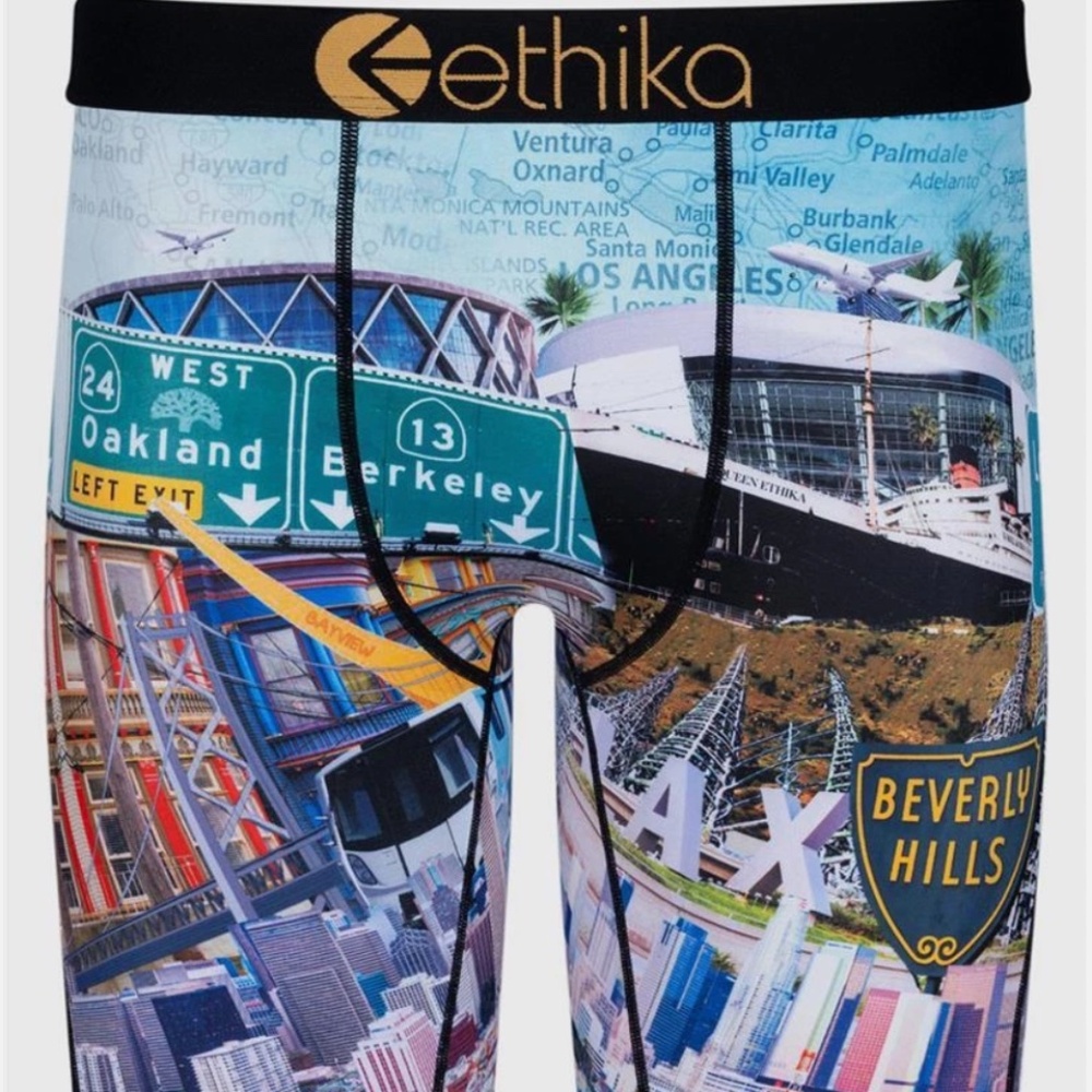 Ethika The Staple" boxer unique graphic print of a California map and landmarks
